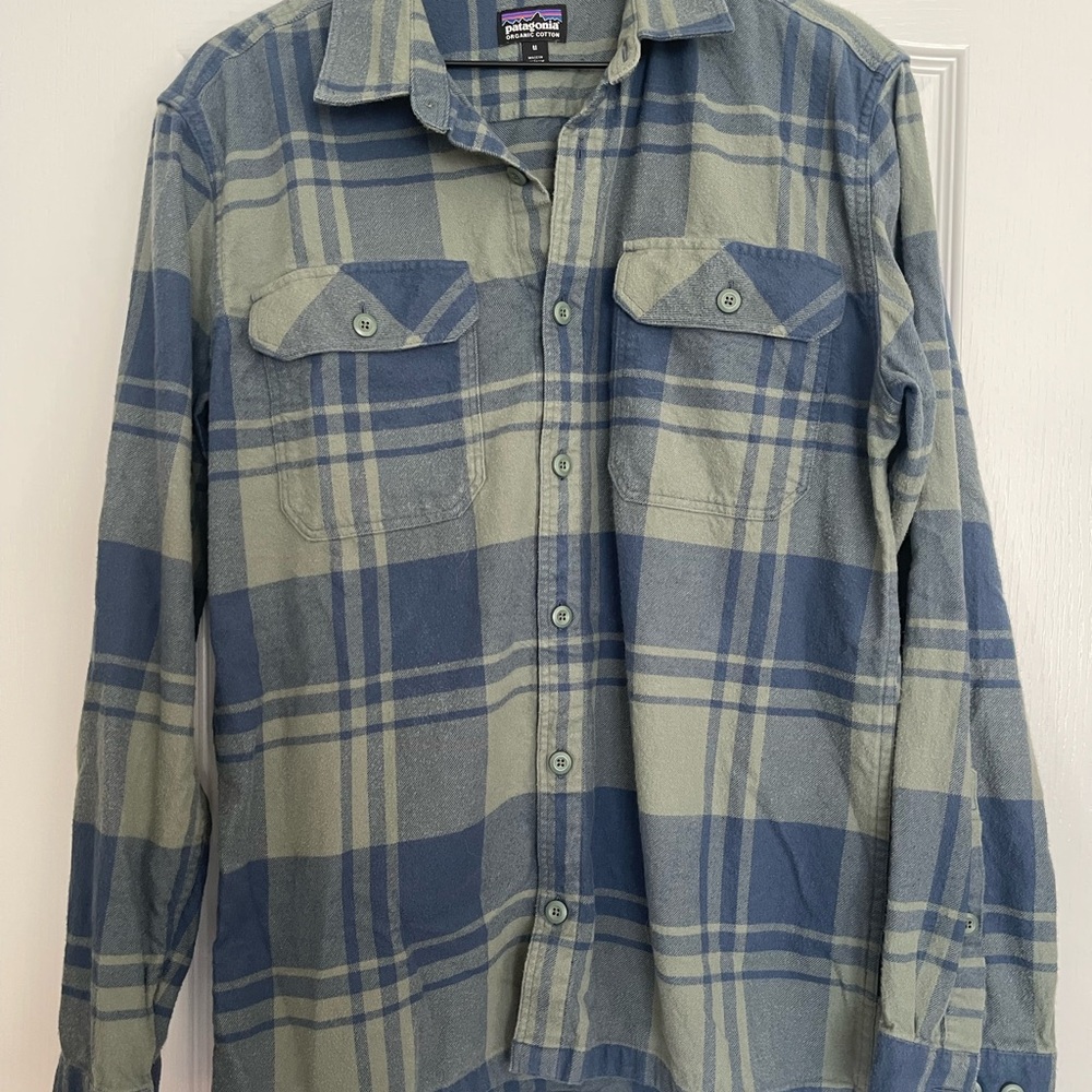 Patagonia Casual Blue and Green Plaid Shirt